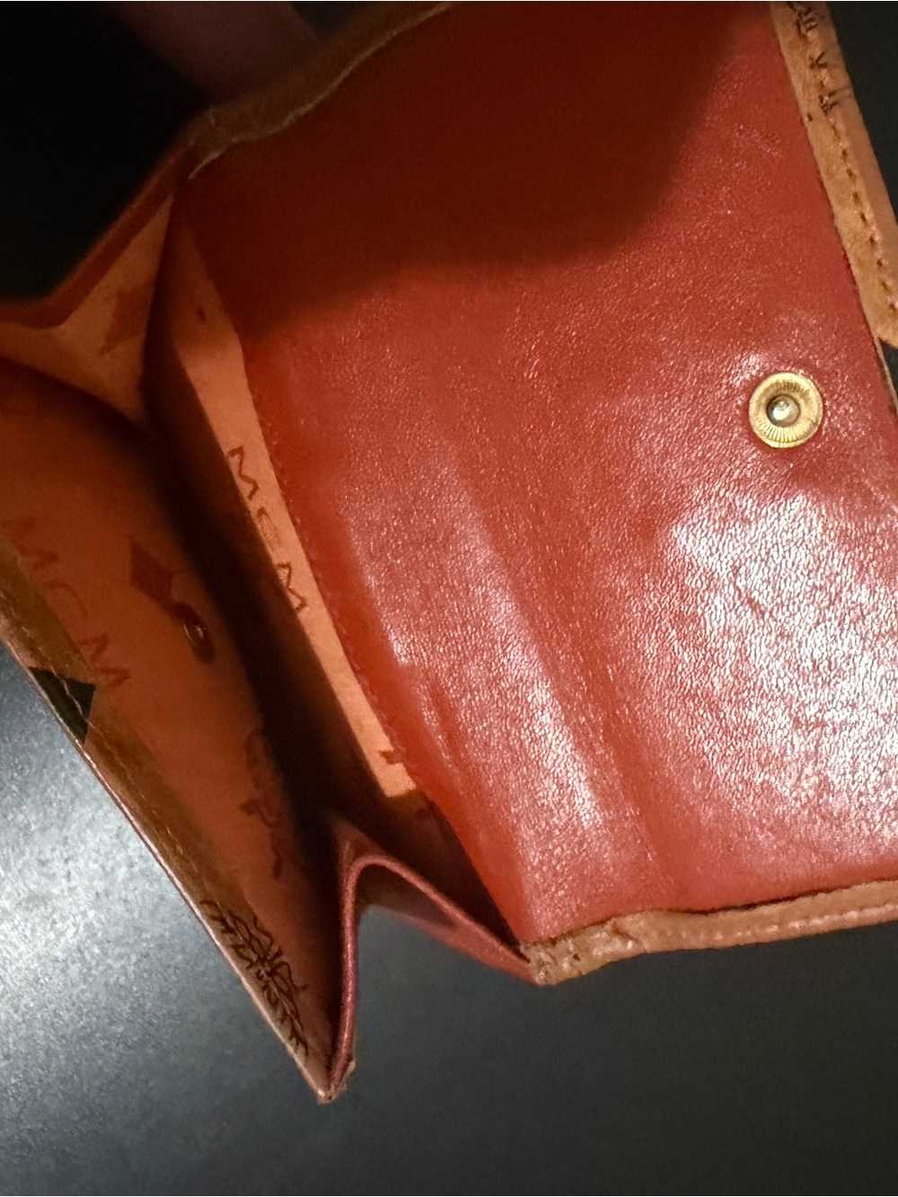 MCM Cognac Monogram Compact Wallet with Gold Plaque - Picture 5 of 5